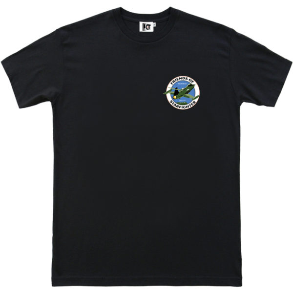 black tee fos logo left chest